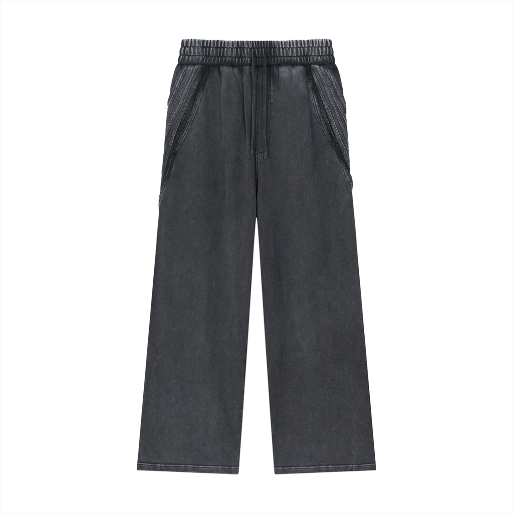 "No, Logo" - Snow Washed Tape Raw Edge Sweatpants